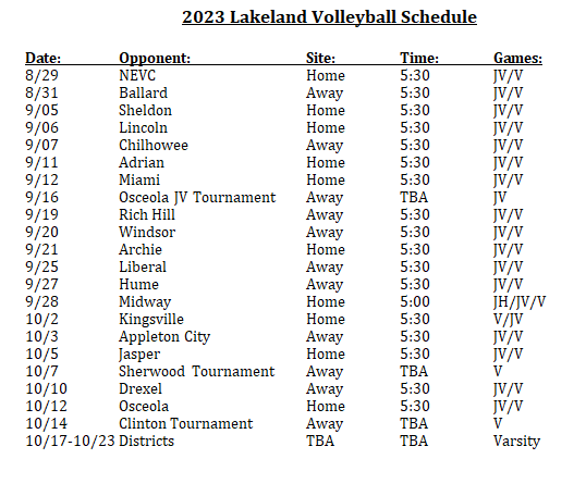Fall Sports Schedules